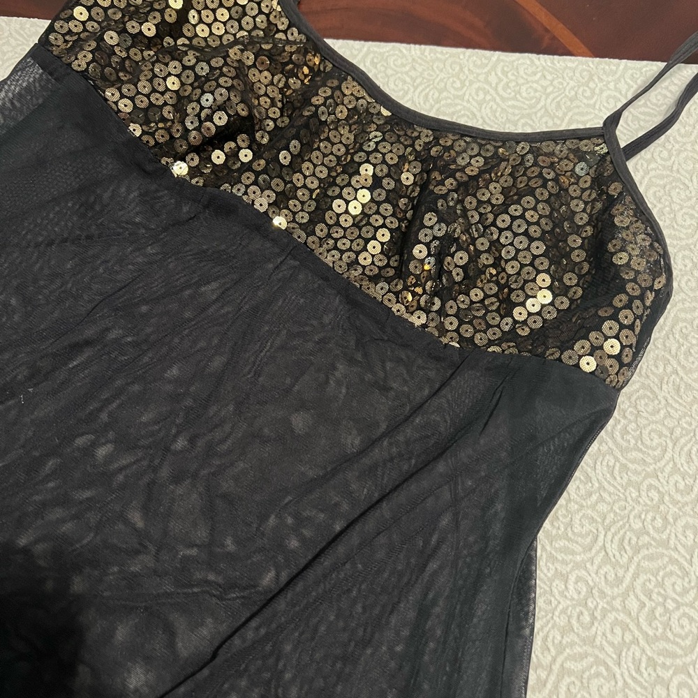 Victoria’s Secret Black Sheer Babydoll Nightgown with Gold Sequin Accent Y2K - Picture 2 of 11